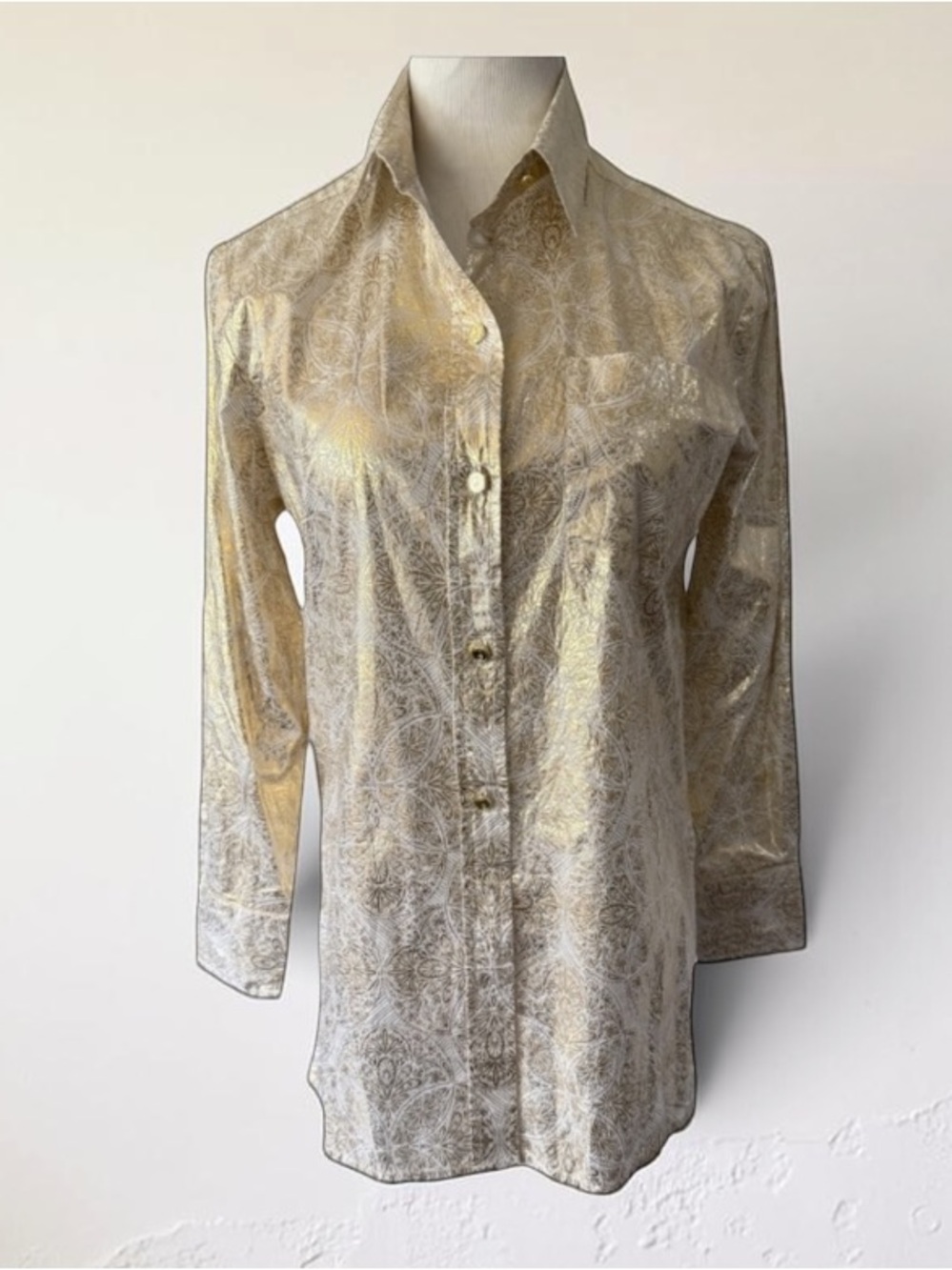 New! Jude Connally Kimber Gold Foil Medallion Print Button Front Shirt XS